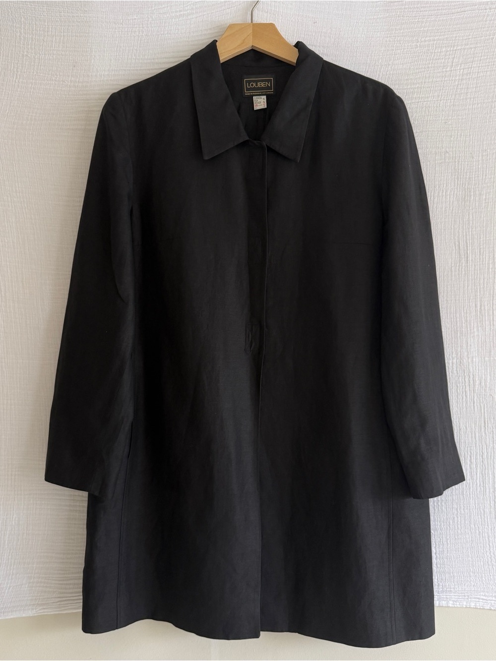 Louben Classic Black Linen Blend Hip Length Collared Jacket Blazer Women SZ 14